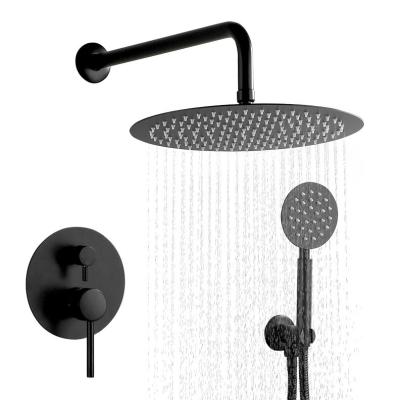 China Without Slide Bar Faucet Factory Modern Black Tub Shower Faucet Set With Hand Held And Ceiling Mounted Shower Head for sale