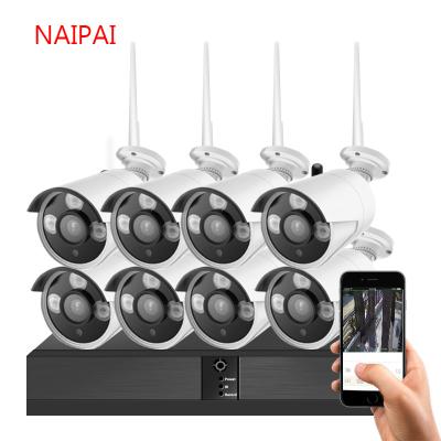 China Built-in Wireless CCTV System P2P Wifi Audio Outdoor Record Siren NAIPAI 8CH NVR 3MP Security AI Camera Set Video Surveillance Kit for sale