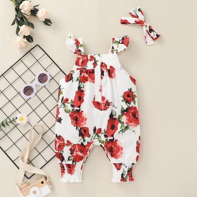 China Baby Romper Wholesale Flower Sleeveless Beach Jumpsuit Baby Onesie With Headband for sale