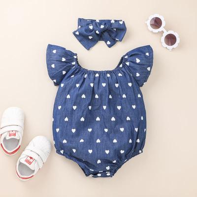 China Wholesale Sleeveless Newborn Baby Clothes Princess Heart Baby Girl Sleeveless Rompers With Headband for sale