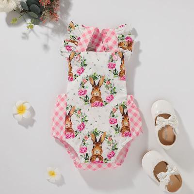 China 2021 Newborn Infant Baby Ruffle Sleeveless Easter Bunny Romper Baby Backless Overalls Outfits Rompers for sale