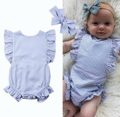 China Summer Sleeveless Newborn Baby Infant Unisex Striped Romper Clothes Summer Overalls With Headband for sale