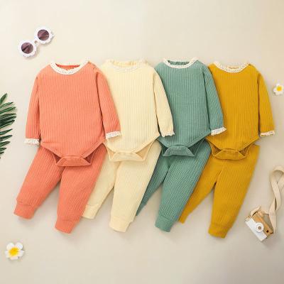 China Breathable Wholesale Infant Toddler Clothing Soild Cotton Romper And Panty Long Sleeve Organic Baby Clothes for sale