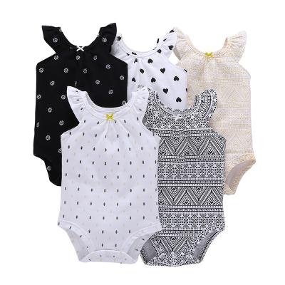 China Wholesale 5pcs Sleeveless Set Summer Rompers Baby Ruffle O-Neck Sleeveless Baby Jumpsuit Infant Rompers for sale