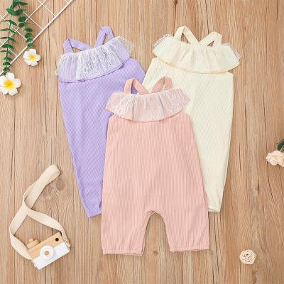 China Wholesale Short Sleeve Newborn Baby Clothes Soild Lace Baby Rompers Newborn Jumpsuits Rompers for sale