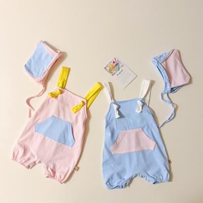 China Summer Baby Boy Girl Rompers Hat Infant Solid Newborn Overalls Sleeveless Rompers Unisex Clothes for sale