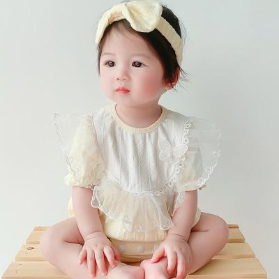 China Short Sleeve Summer Newborn Baby Clothes Set New Arrival Lace Infant Baby Rompers With Headband for sale