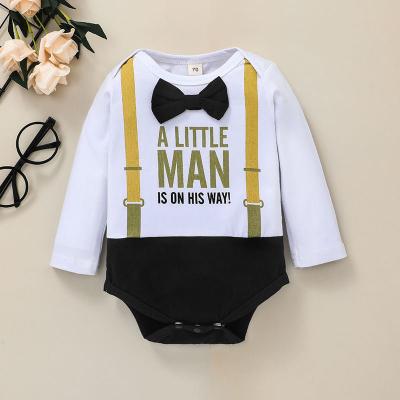 China Newborn Short Sleeve Baby Rompers One Man Small Letter Printed Gentleman Baby Long Sleeve Overalls Baby Clothes for sale