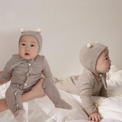 China Wholesale Autumn Baby Girl Boys Stripe Long Sleeve Long Sleeve Rompers With Hat Baby Clothes for sale