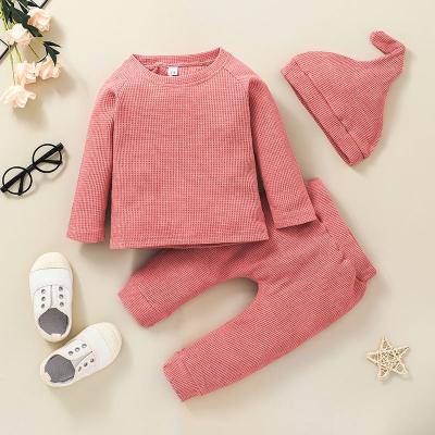 China Wholesale Breathable Newborn Baby Clothes Set Solid Top Hat And Pant Kids Casual Infants Clothing Sets for sale