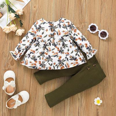 China Breathable Wholesale Baby Clothing Sets Floral Long Sleeve Shirt Solid Pants Kids Baby Clothes for sale