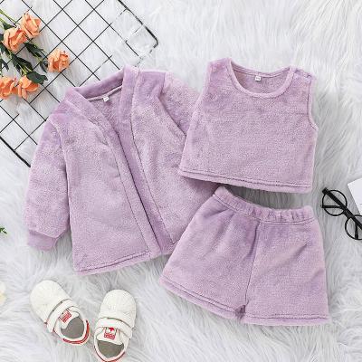 China Autumn Winter Newborn Baby Clothes Girl's Breathable Velvet Coat and Vest Shorts 3PCS Baby Clothes Set for sale