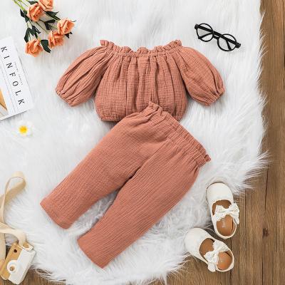 China Autumn Baby Girl Clothes Breathable One Shoulder Top and Bow Panty 2PCS Newborn Baby Clothes Set for sale