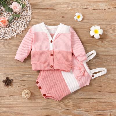 China Autumn Winter Breathable Baby Clothes Striped Knitted Sweater With Romper Two Pieces Baby Clothes Set for sale