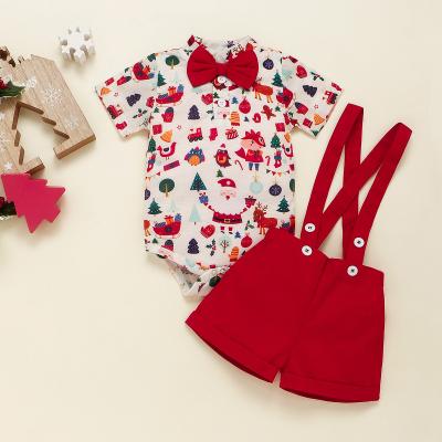 China Breathable Two Pieces Baby Boy Clothing Sets Gentleman Romper Suspender Shorts Baby Christmas Clothes Set for sale