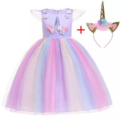 China Wholesale Breathable Party Girls Unicorn Dresses For Girls Birthday Kids Unicorn Dress With Headband for sale