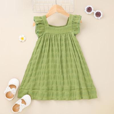 China Summer Breathable Kids Dresses For Girls Sleeveless Ruffle Soild Beach Wear Party Birthday Dresses for sale