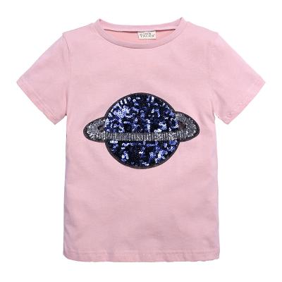 China Wholesale Breathable Girls Sequin T-shirts Summer Kids Cotton Short Sleeve T-shirt For Girls for sale