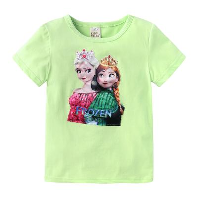 China Wholesale Breathable Kids Short Sleeve T-shirt Girls Light Up Cotton Cardboard Forzen T Shirt For Girls Children for sale