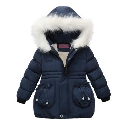 China Wholesale Winter Girls Windproof Jackets Fashion Print Hooded Outerwear For Kids White Fur Girls Warm Coats for sale