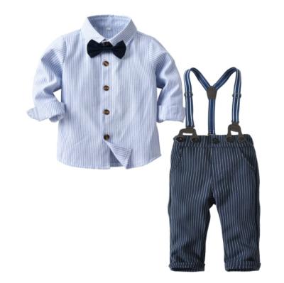 China Kids Boys Gentleman Formal Clothing Sets Long Sleeve Stripe Bowtie Shirt +Suspender Pants Casual Outfits Kids Formal Suit for sale