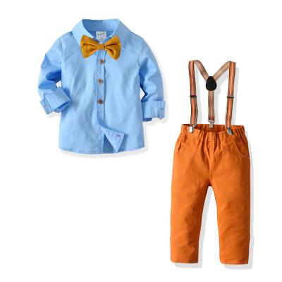 China Fashion Kids Boys Gentleman Formal Clothing Set Long Sleeve White Shirt Tops+Overalls Clothes Formal Outfit Boy Suit for sale