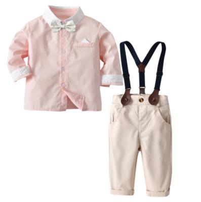 China Europe and America Kids Boys Gentleman's Formal Pink Bowtie Shirt And Pants Formal For Party Wedding Clothing Set for sale