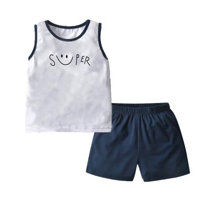 China New Arrival Kids Casual Clothing Summer New Arrival Smile Soild Top And Soild Shorts Boys Clothing Set for sale