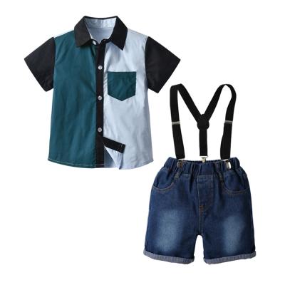 China Kids Fabrics Kids Gentleman Shirt Casual Hot Sale Boys Clothes And Denim Shirt Two Piece Set for sale