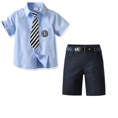 China Fashionable Clothing Wholesale Casual Tie Boys Top Kids Shirt and Shorts Gentleman Top Two-Piece Set for sale