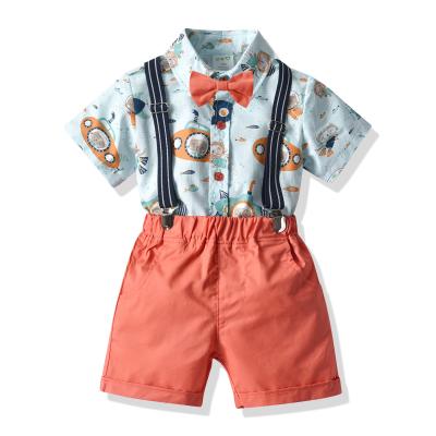 China Boys Clothing 2021New Arrival Casual Printed Clothing Boy Kids Gentleman Cotton Shorts Top And Suspender Sets for sale