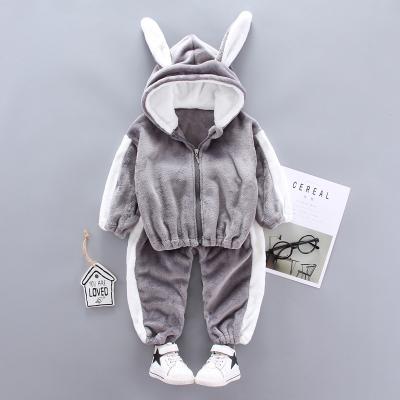 China Cute Boys Girls Casual Two Piece Velvet Plush Outfit Coat Pants Warm Winter Tracksuit Baby Boy Clothing Sets for sale