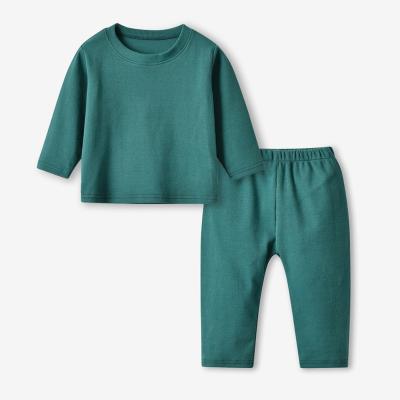 China New Arrival Breathable Two Piece Korea Outfits Boys Solid Long Sleeve Clothing Tops Pants Kids Pajamas Set for sale