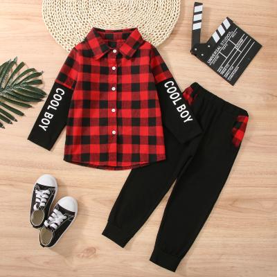 China Wholesale 2022 Casual Kids Clothing Sets Plaid Shirts And Pants Two Piece Outfits Boy Clothing Set for sale