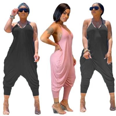 China Women Anti-pilling Soild Rompers Sleeveless One-piece Jumpsuit Casual Loose Strap Romper for sale