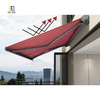 China Manual Windproof Luxury Retractable Awning Outdoor Windproof Roller Shade for sale