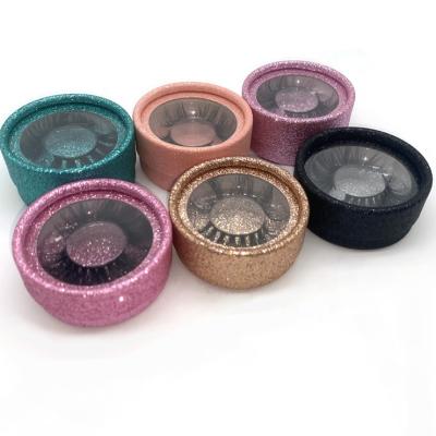 China Full volume round glitter lashes boxcustom made round logo eyelash private boxes for sale