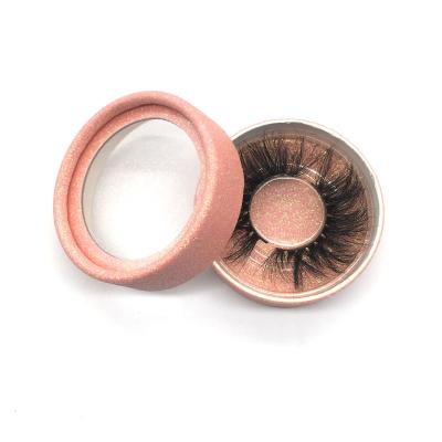 China Custom Logo Pink Eyelash Packaging Box Full Volume Eyelashes Round Box Round Eyelash Case for sale