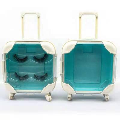 China Wholesale Full Volume 25mm Mink Eyelash With Customized Square Suitcase Eyelash Packaging for sale