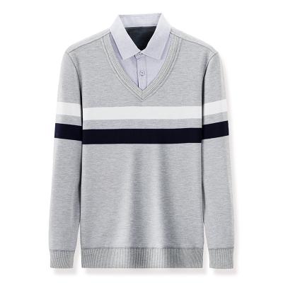 China Shuliqi men's contracted light gray warm and fluffy holiday two of 2021 winter new breathable lapel stripe casual sweater T-shirts for sale