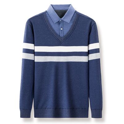 China New 2021 Blue Stripe Men's Single Sleeve And Lapel Fleece Long Two Pieces Shirts Breathable For Printing for sale