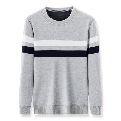 China 2021 Winter New Breathable Round Neck Fleece Striped Gray Fleece Warm Males Shirt for sale