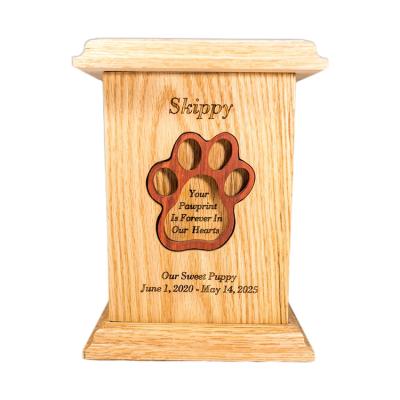 China American Wholesale Sublimation Urn Cat Funeral Cremation Wooden Pet Dog Style Wooden Pet Urn for sale