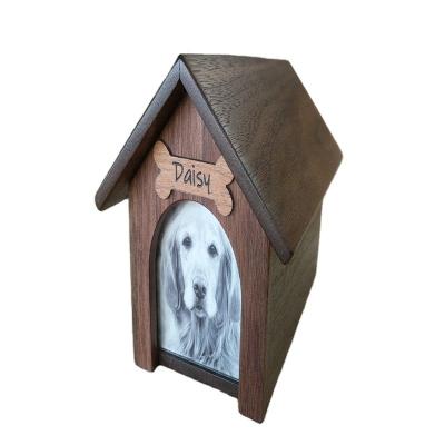 China Customized Wooden Keepsake Sustainable Cat Dog Funeral Pet Urn Memorial Small Ashes Handmade Photo Frame for sale