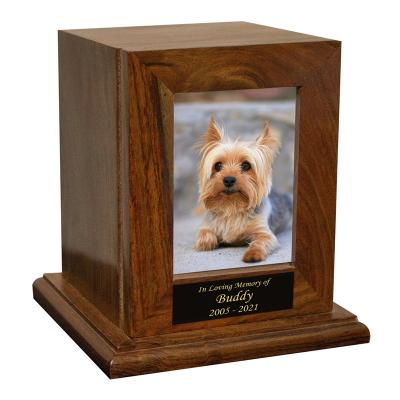 China Viable Plant Cat Dog Photo Frame Small Custom Cremates Wood Handmade Keepsake Pet Memorial Urn for sale