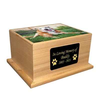 China Wholesale Handmade Keepsake Photo Memorial Funeral Frame Cat Dog Wooden Pet Urn Viable Custom Made for sale