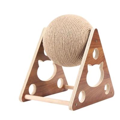 China High Quality Sustainable Eco-friendly Funny Interactive Hub Handmade Sisal Happy Balls Prevent Depression Wooden Cat Toy for sale