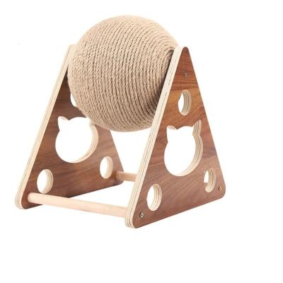 China New Design Pet Viable Cat Scratcher Interactive Wooden Solid Cat Scratch Pan Toy Puzzle for sale