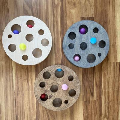 China Viable Wholesale Custom Box Viable Indoor Mental Wooden Interactive Colorful Balls Handmade Puzzle Exercise Fun Cat Toy for sale