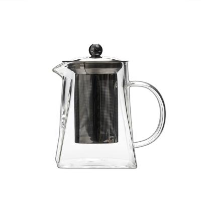 China Sustainable New Handmade Borosilicate Glass Square Teapot With Stainless Steel Cover for sale